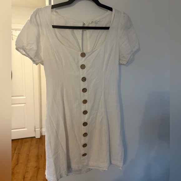 White Mini Dress with Button Detail - Picture 1 of 2
